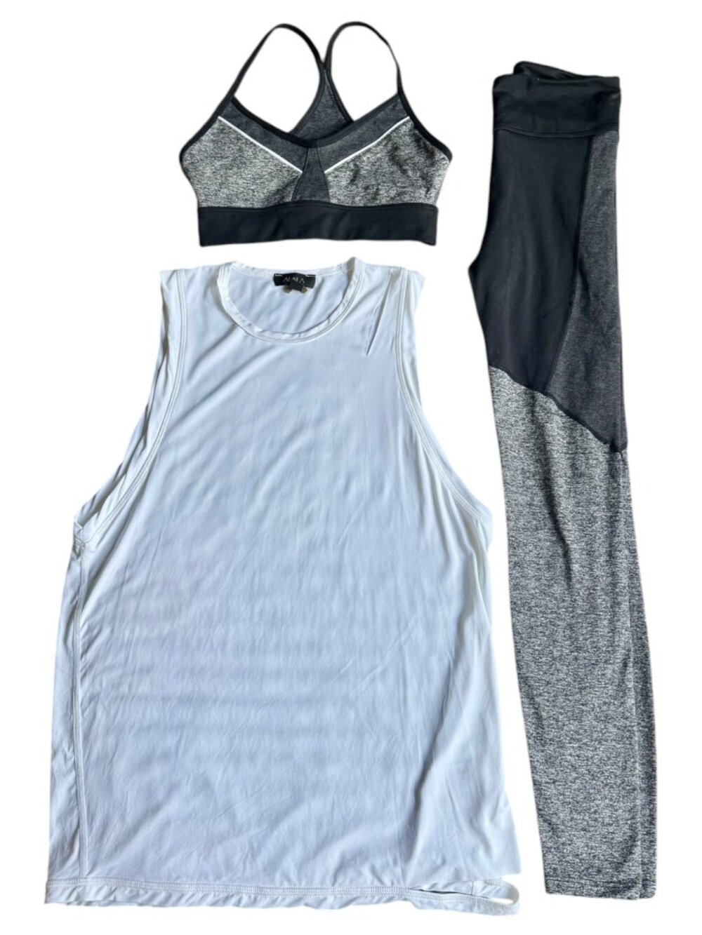 Alala 3 Pc Activewear Set Muscle Tank + Sports Bra + High-Rise Leggings Gray Bla